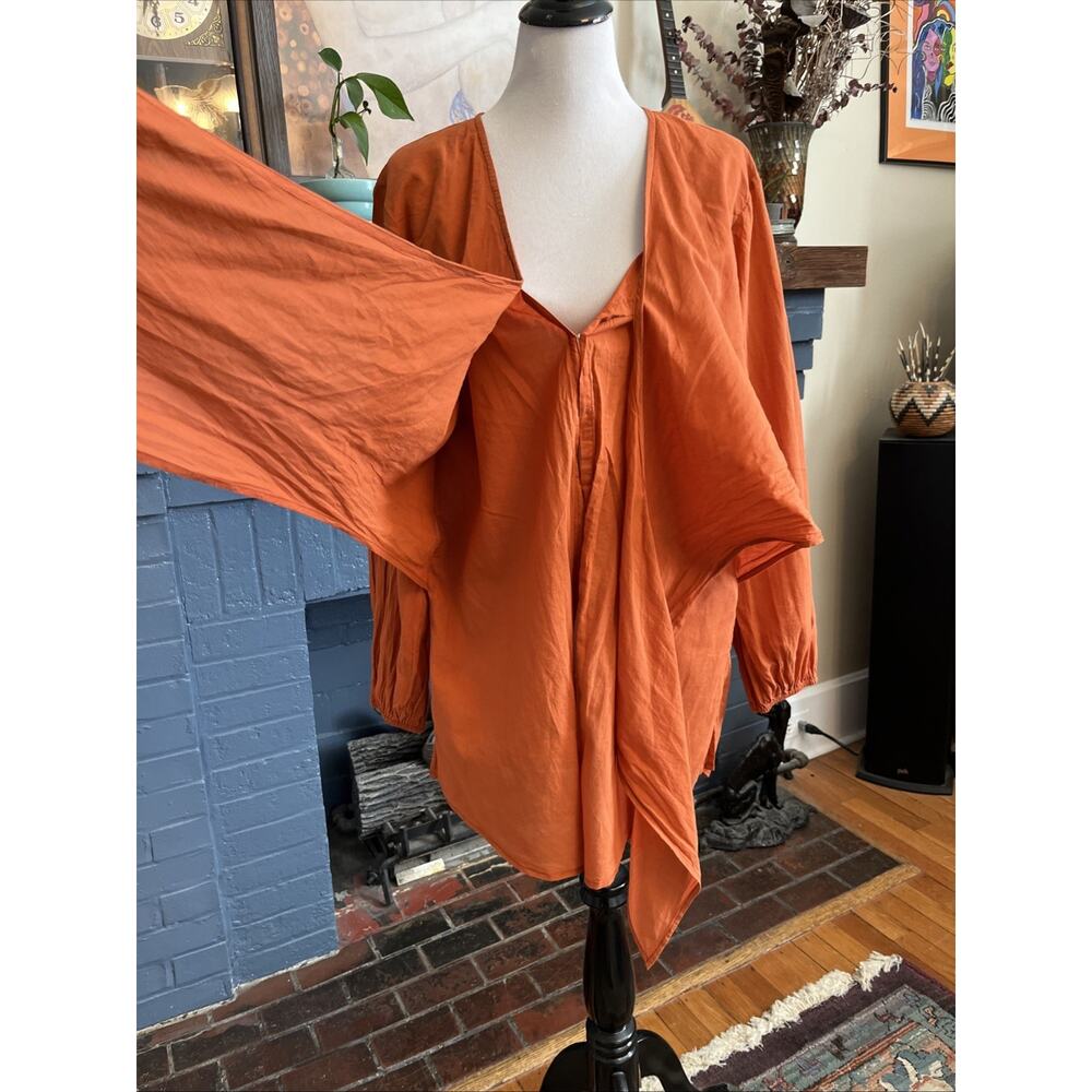 Faithfull The Brand Size 6 S 100% Cotton Floral Tie Wrap Top Orange‎ - Picture 5 of 12